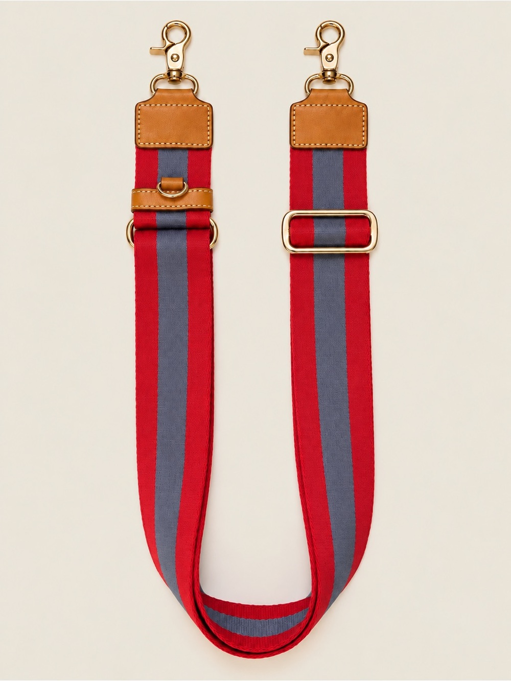 MZ Wallace Extra Wide Multi Color Striped Webbed Guitar Strap Gold